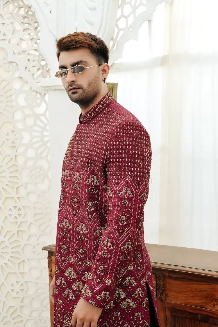 KUNZUL CHANNAR MENSWEAR-Radical hand work sherwani