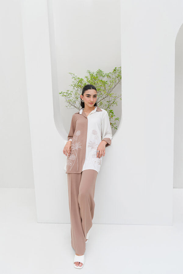 AMNA IQBAL - Brown and White Coord Set