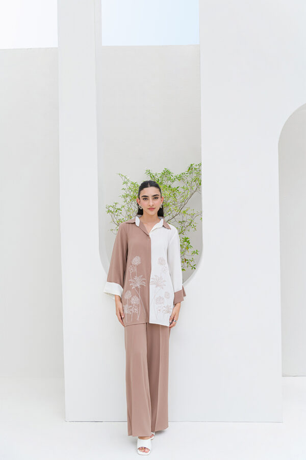 AMNA IQBAL - Brown and White Coord Set