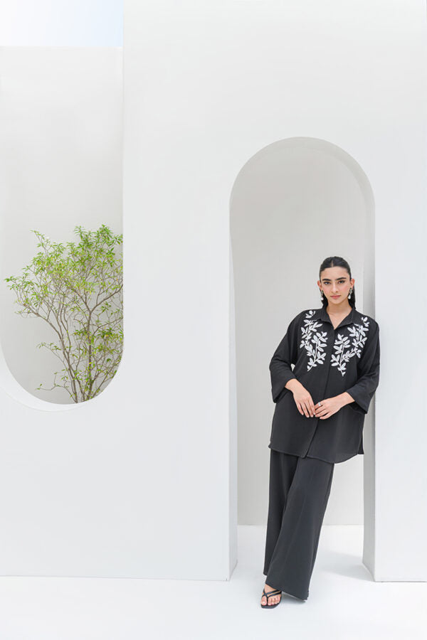 AMNA IQBAL - Black Leaves Coord Set