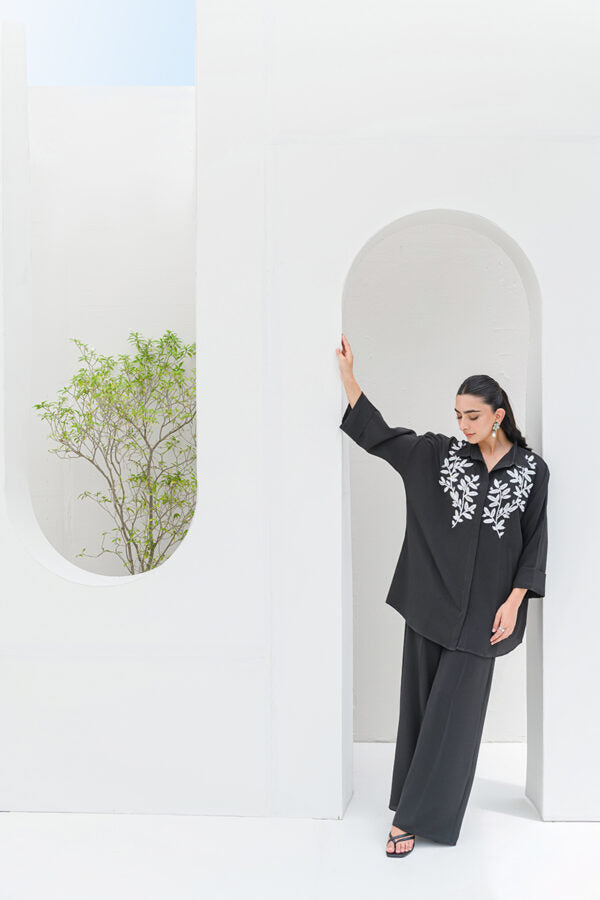 AMNA IQBAL - Black Leaves Coord Set
