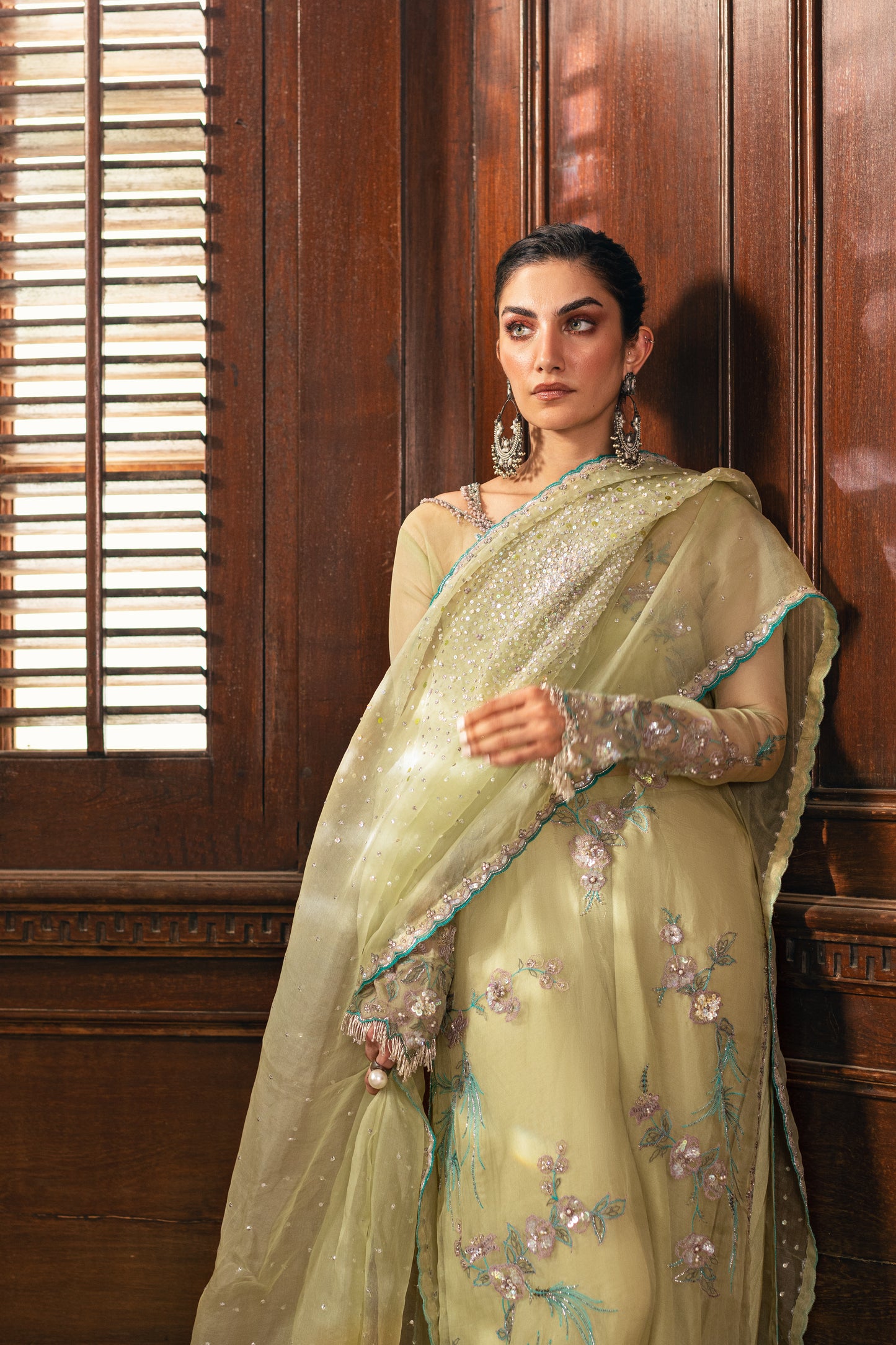 SUMAIRA KHANANI - Sea Green Organza Top and plain Dupatta Only