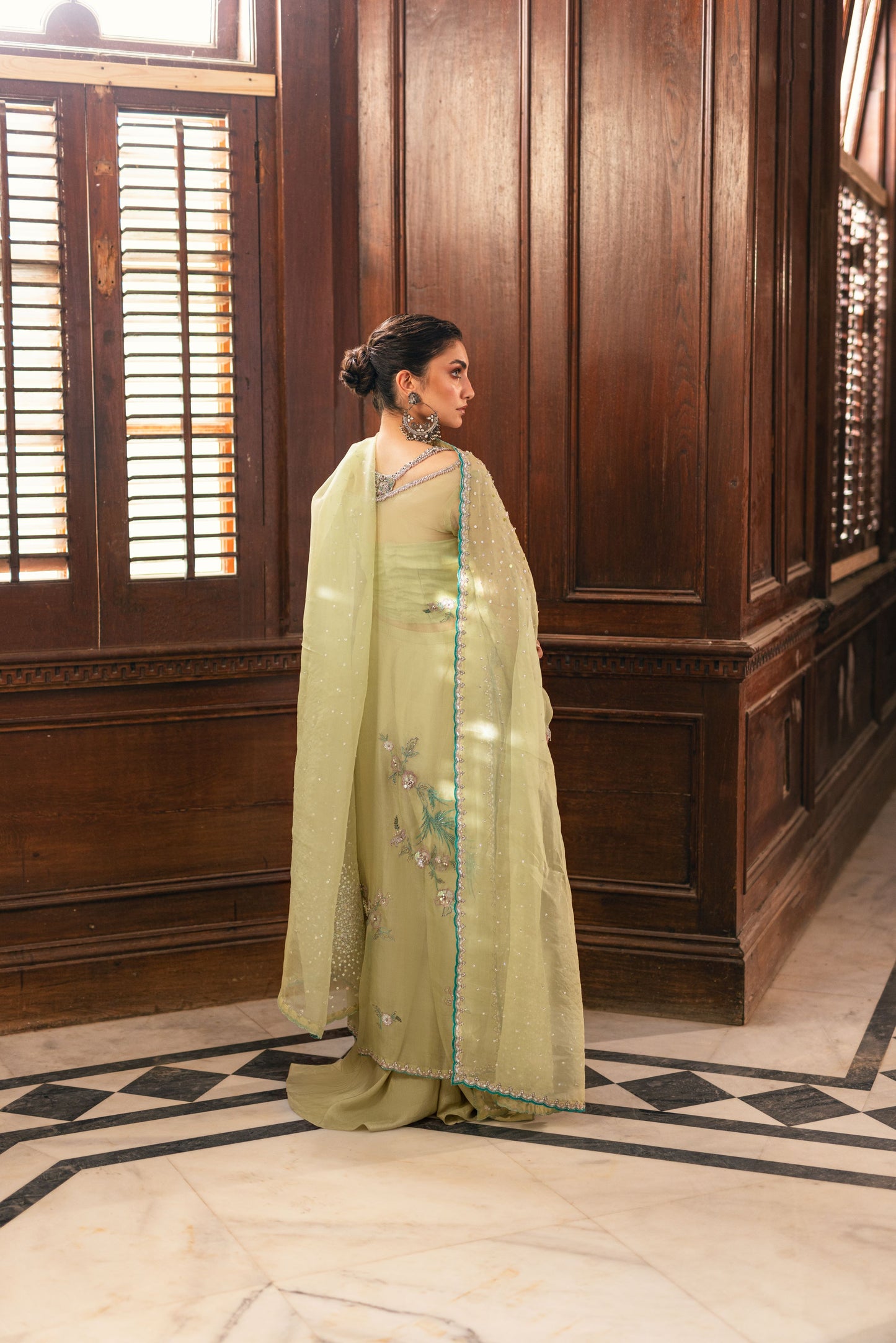 SUMAIRA KHANANI - Sea Green Organza Top and plain Dupatta Only