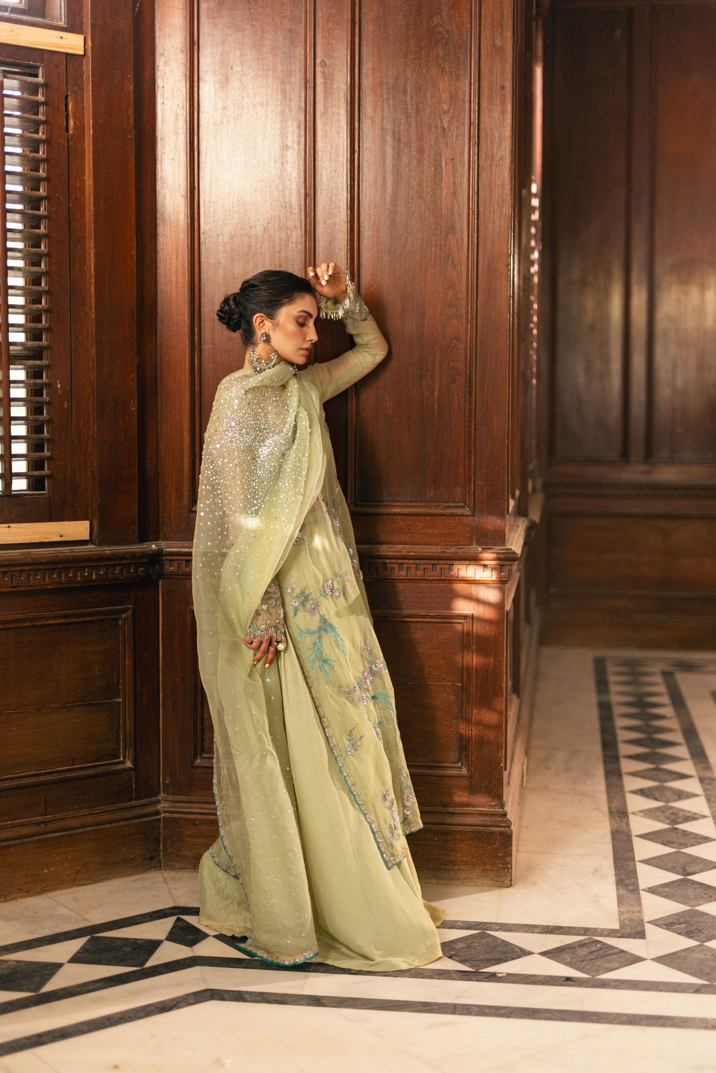 SUMAIRA KHANANI - Sea Green Organza Top and plain Dupatta Only