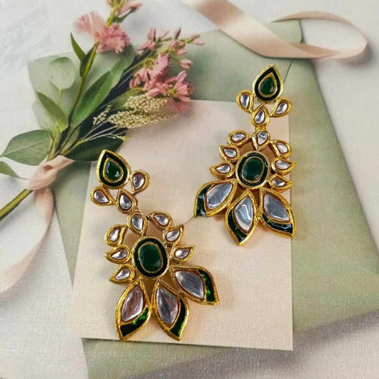 ZAHEEN KAMRAN - Kundan and Emerald Stone Earrings