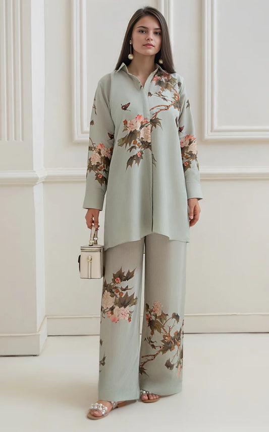THREADS AND MOTIFS - Mint Green Printed with Collar