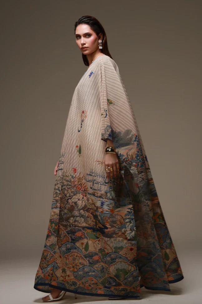 MANTO- Bagh-e-Ulfat Outerwear Cape Beige