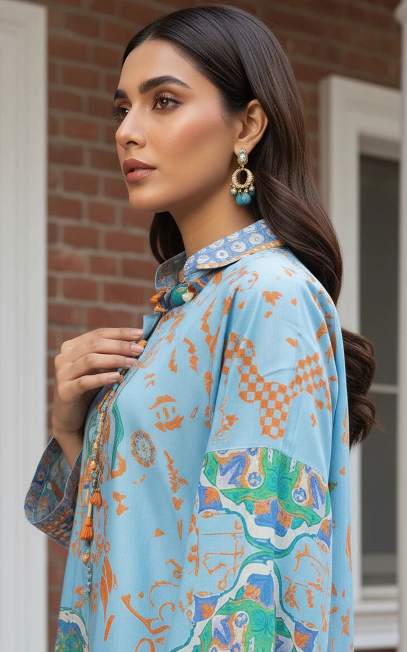 THREADS AND MOTIFS - Blue and Orange Printed