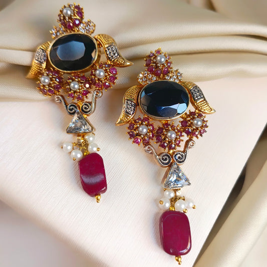 ZAHEEN KAMRAN - Black and Rubylite Stone Earrings
