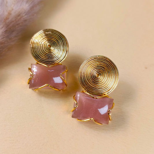 ZAHEEN KAMRAN - Round Gold with Pink Stone Earrings