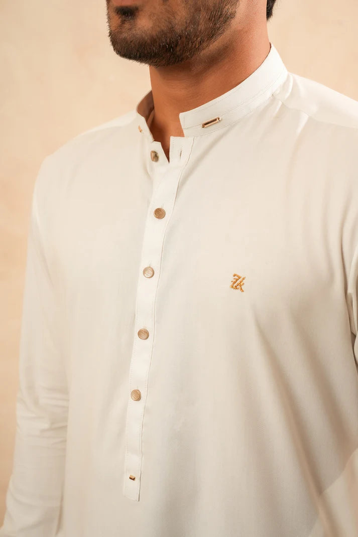 KUNZUL CHANNAR MENSWEAR - White Premium Cotton