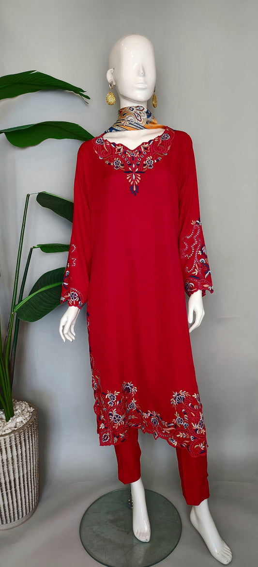 SABEEN MANEKIA - Red Embroidered Suit