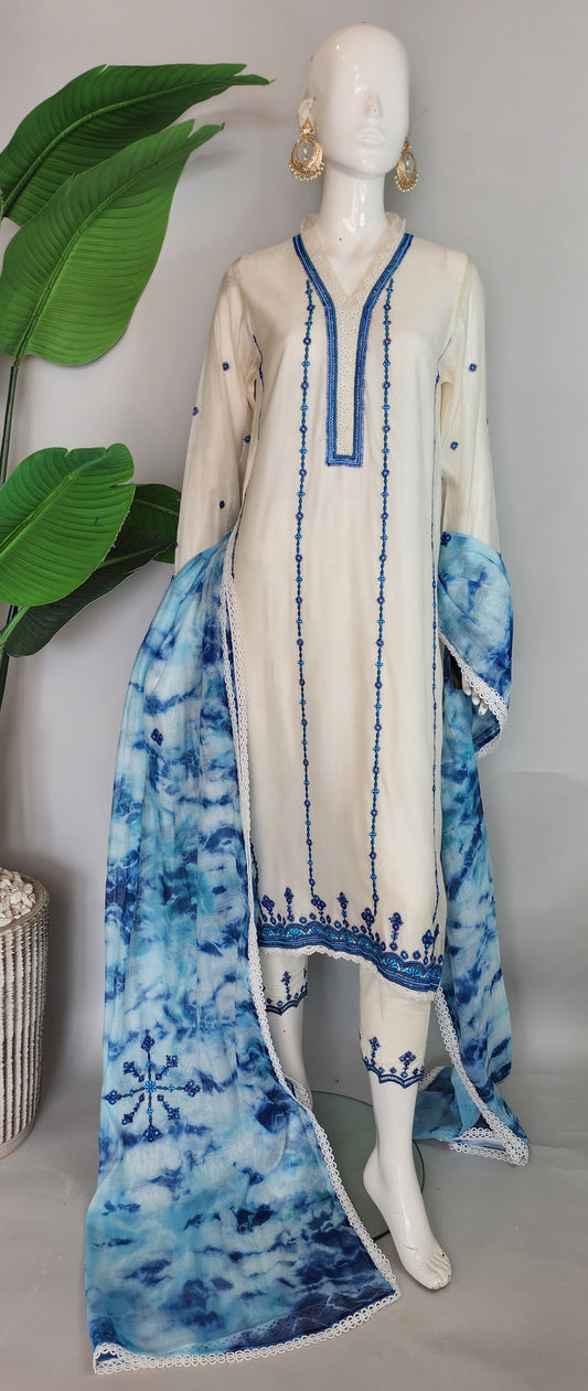 AISHA AHMED - White Khaddi net with hand embroidery