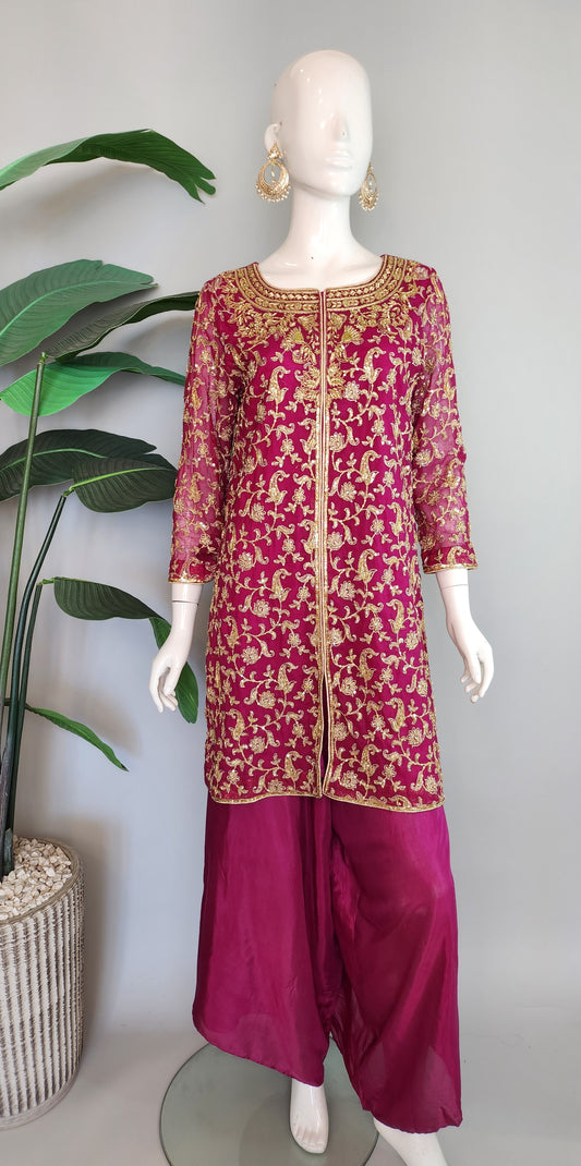 Wajeeha Ansari - Dark Pink with golden heavy embroidery