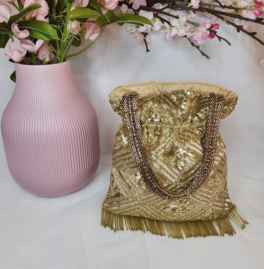 TRUNKLANE - Gold Sequins and beaded Potli Bags