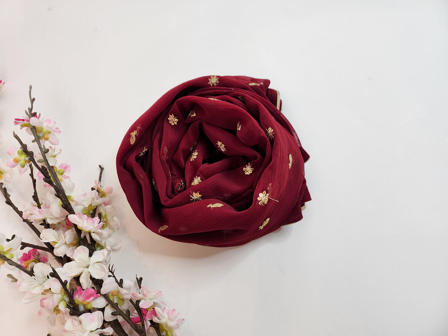 SABEEN MANEKIA - Maroon with Gold Sequin Embroidered Dupatta