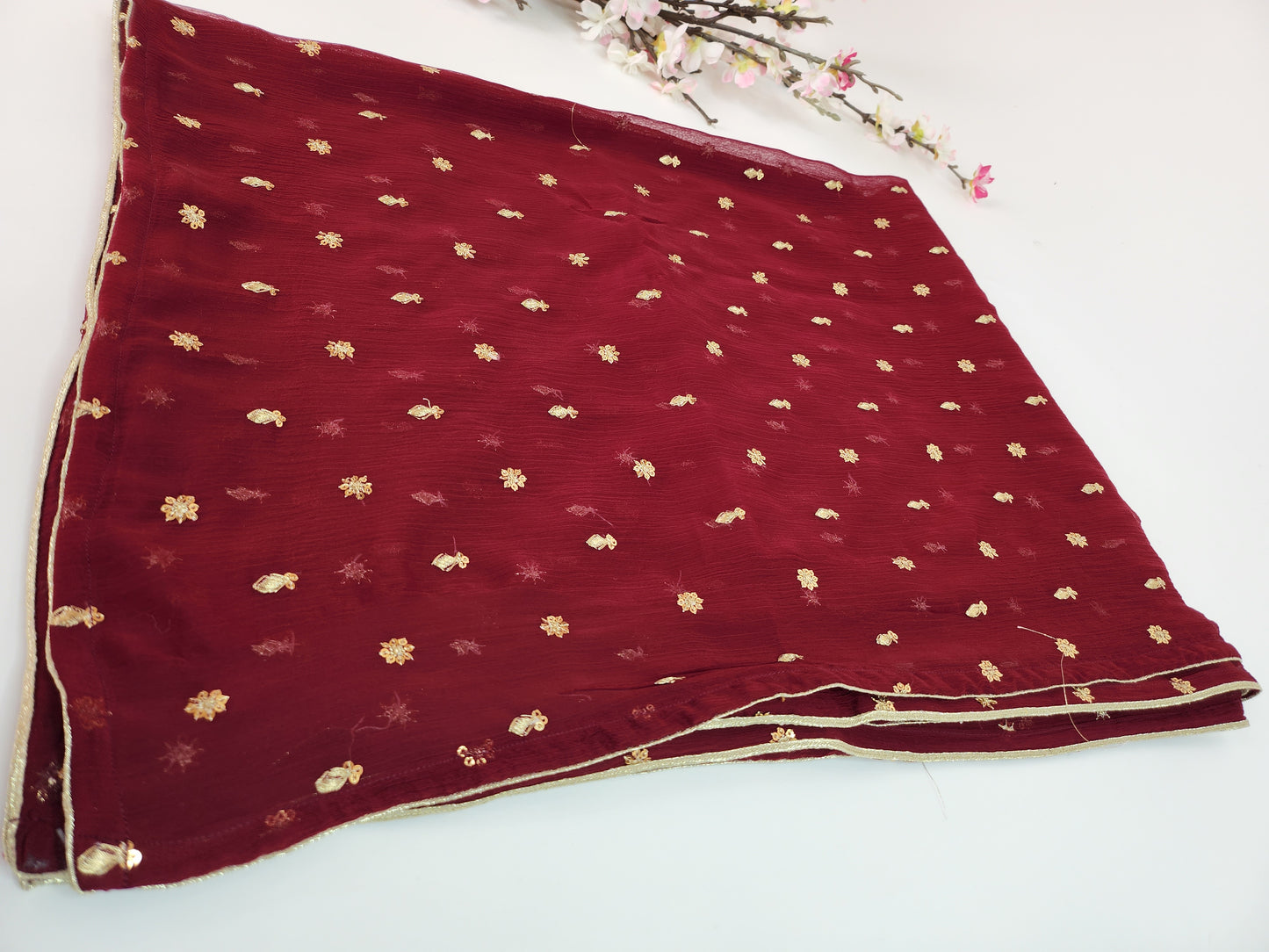 SABEEN MANEKIA - Maroon with Gold Sequin Embroidered Dupatta