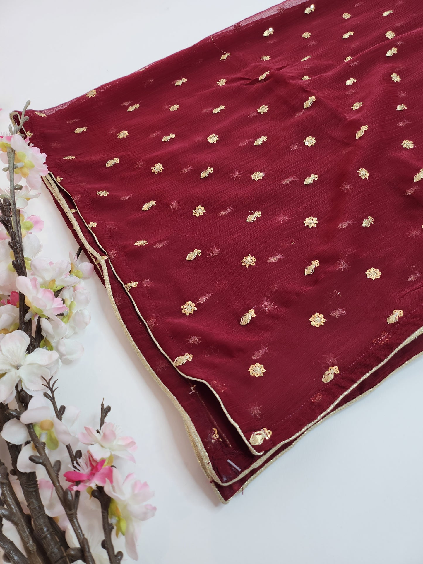 SABEEN MANEKIA - Maroon with Gold Sequin Embroidered Dupatta