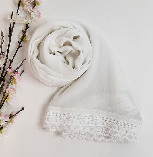SABEEN MANEKIA - White - Chiffon Dupatta with lace