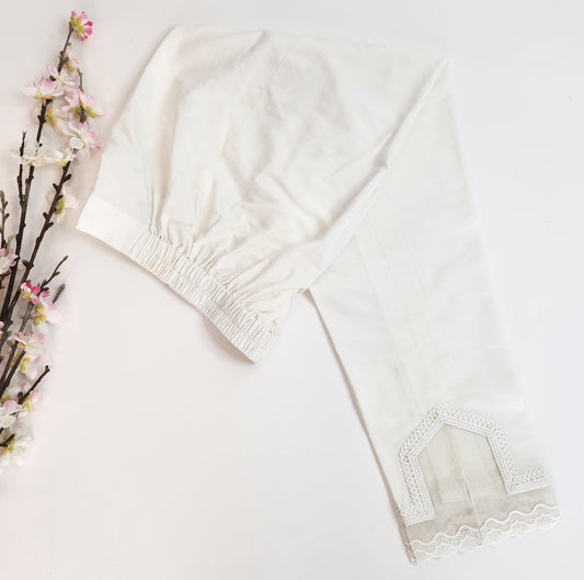 ANAM AHKLAQ - Mehrab design white straight cotton pants