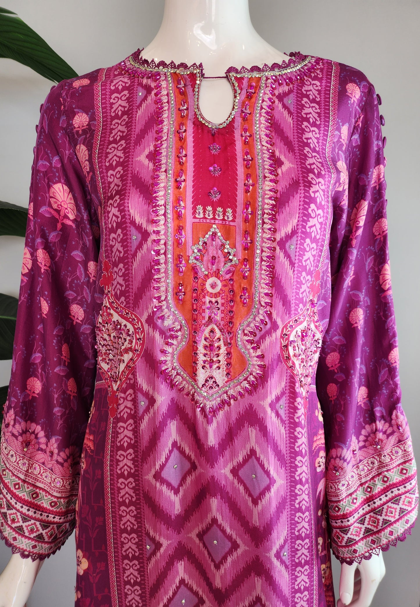 SARAH SHEERAZ - Dark Pink Printed