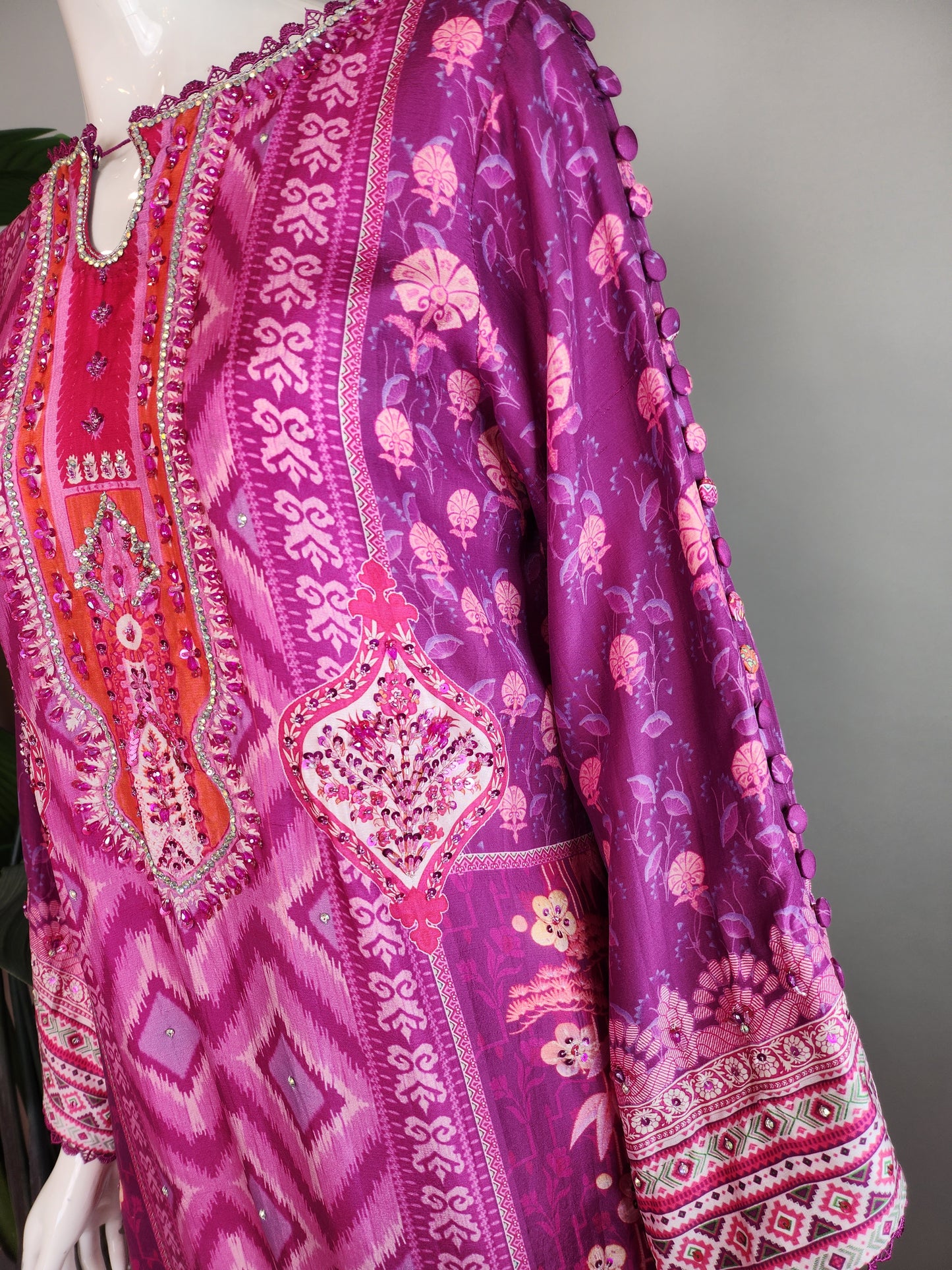 SARAH SHEERAZ - Dark Pink Printed