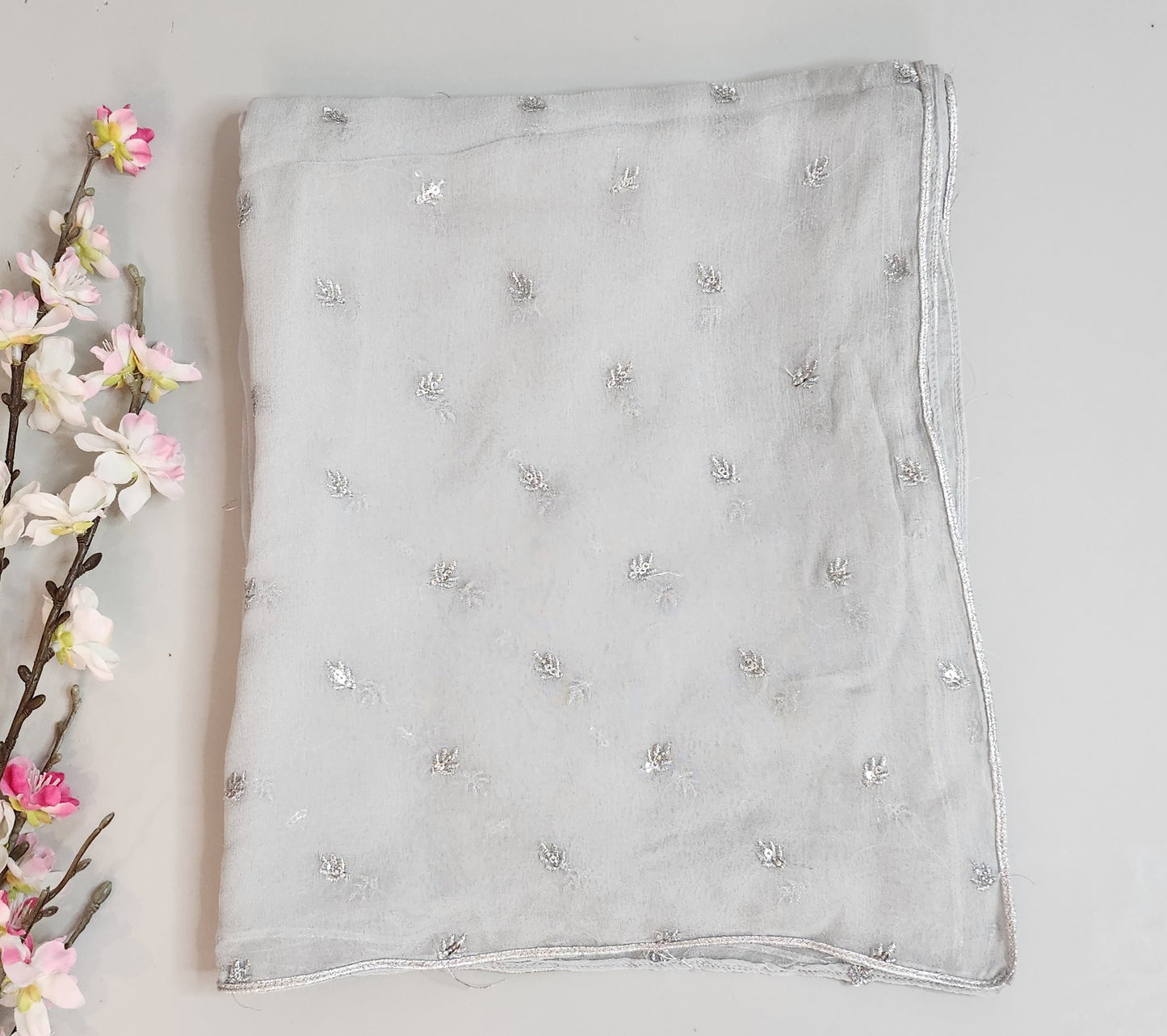 SABEEN MANEKIA - Silver - chiffon booti dupatta
