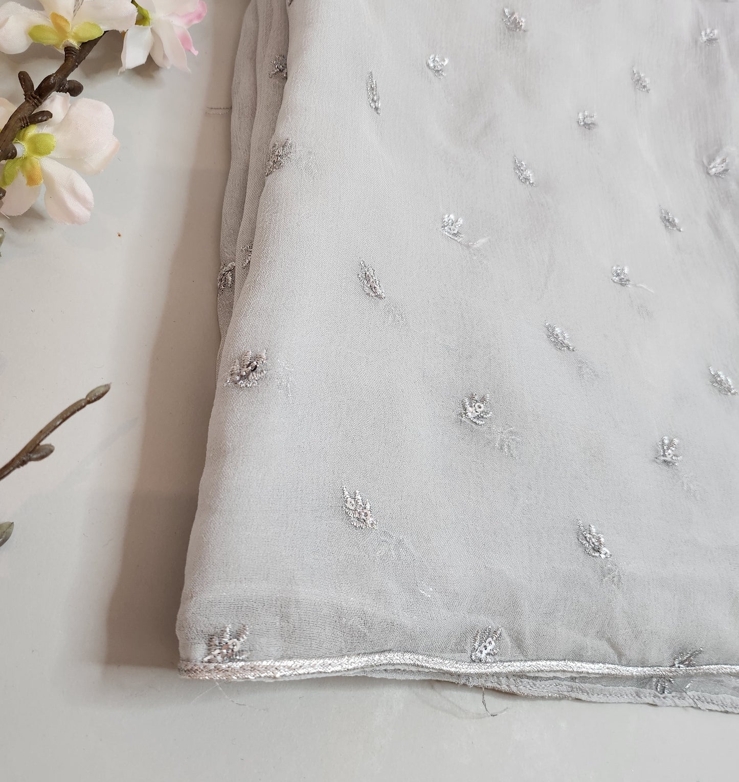 SABEEN MANEKIA - Silver - chiffon booti dupatta