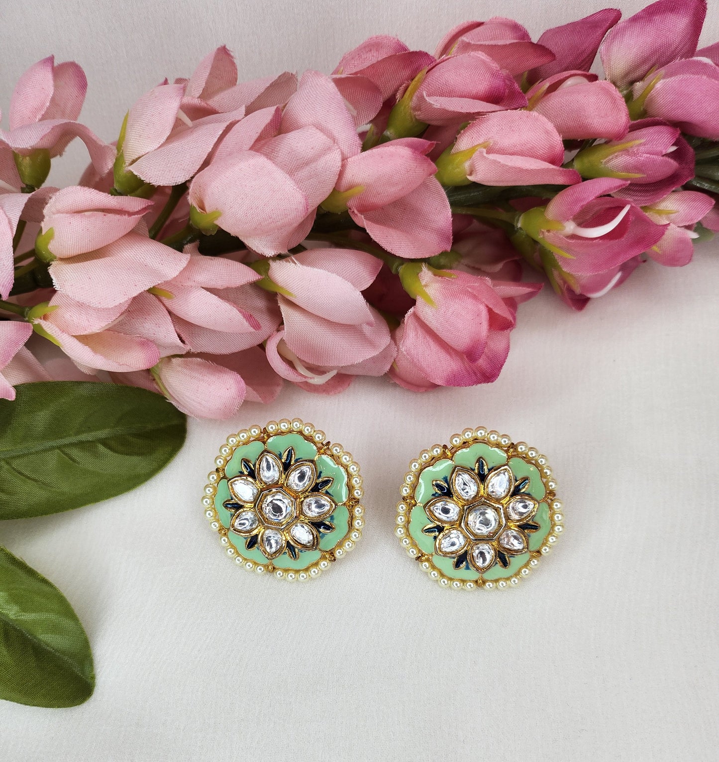 THE BUTTERFLY EFFECT - Light green kundan earrings