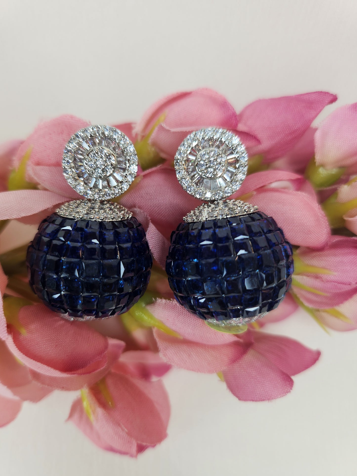 THE BUTTERFLY EFFECT - Disco Ball Shape Earrings with blue and zircon stone