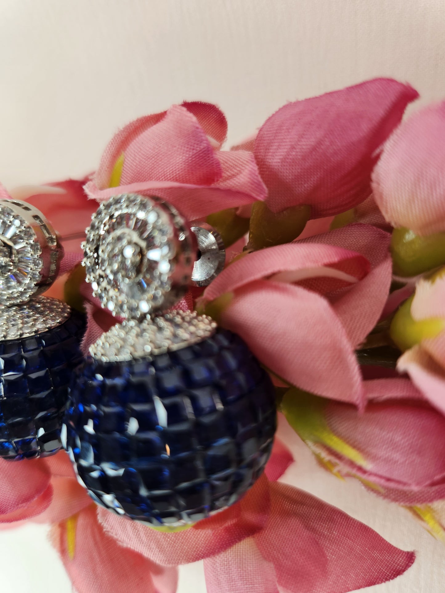 THE BUTTERFLY EFFECT - Disco Ball Shape Earrings with blue and zircon stone