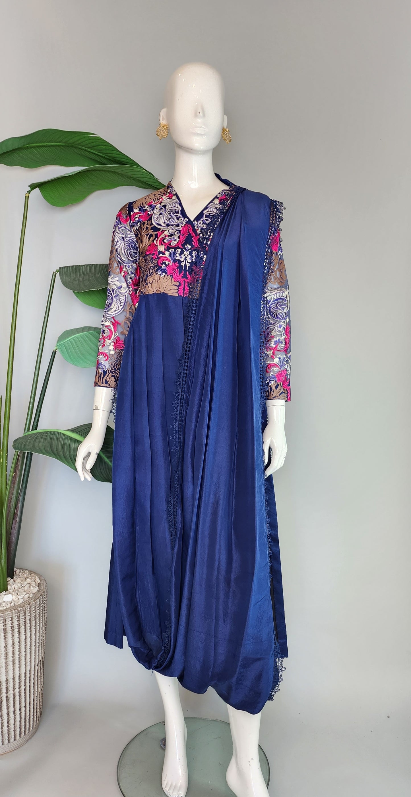 SARAH SHEERAZ - Blue Emb with Attach Dup