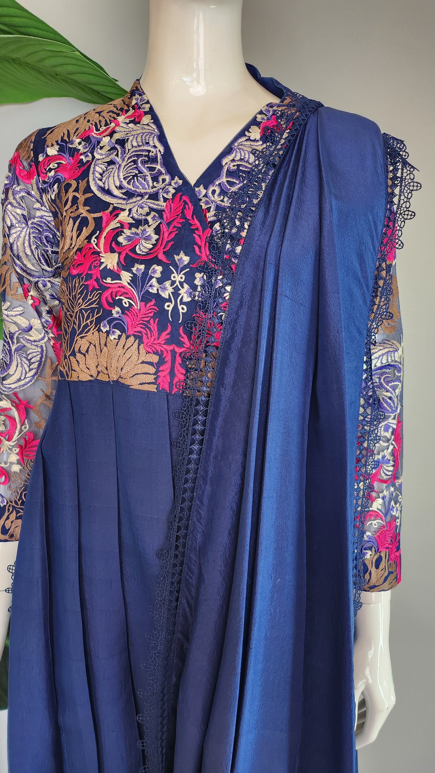SARAH SHEERAZ - Blue Emb with Attach Dup
