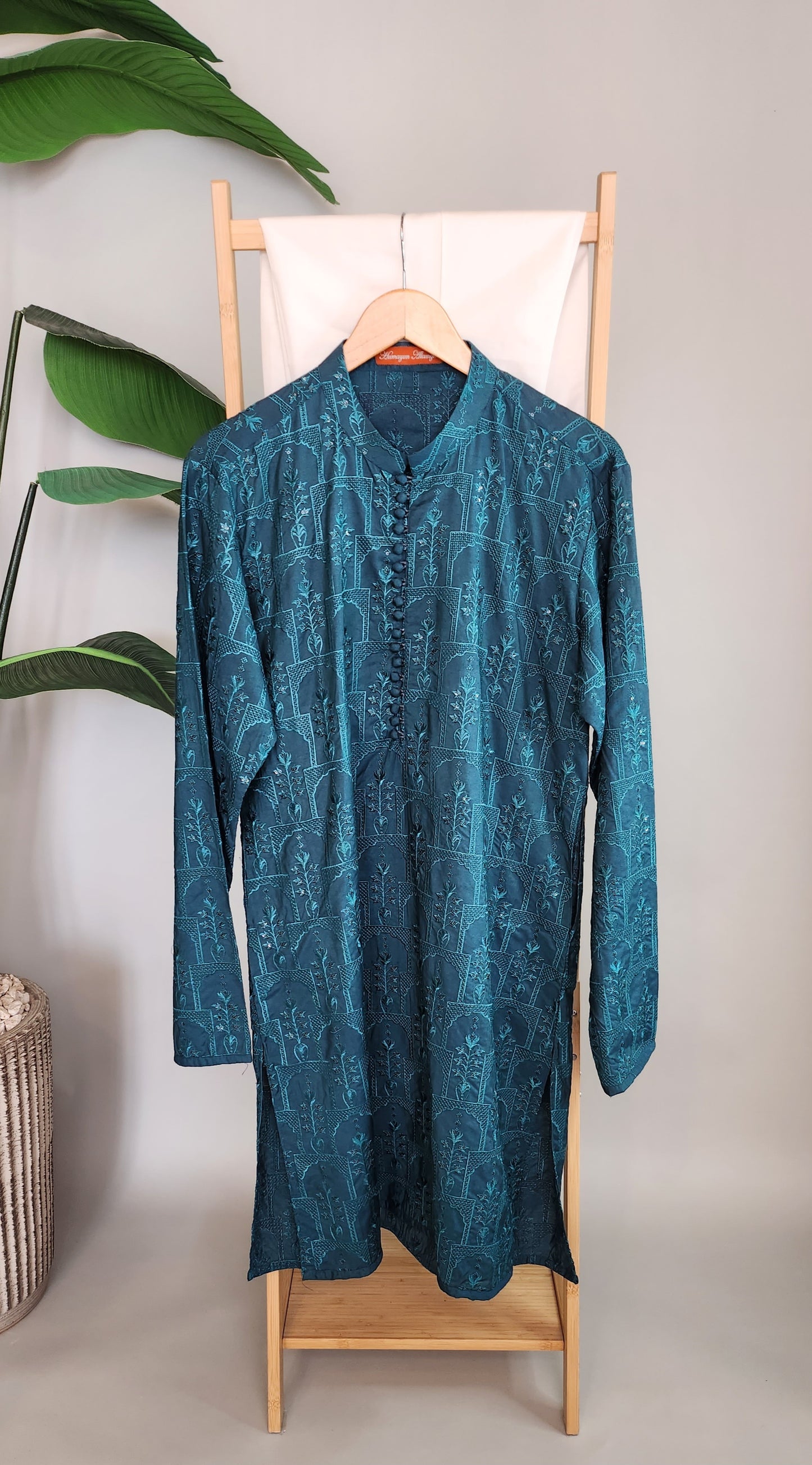 HUMAYUN ALAMGIR (MENSWEAR)- Teal Embroidered