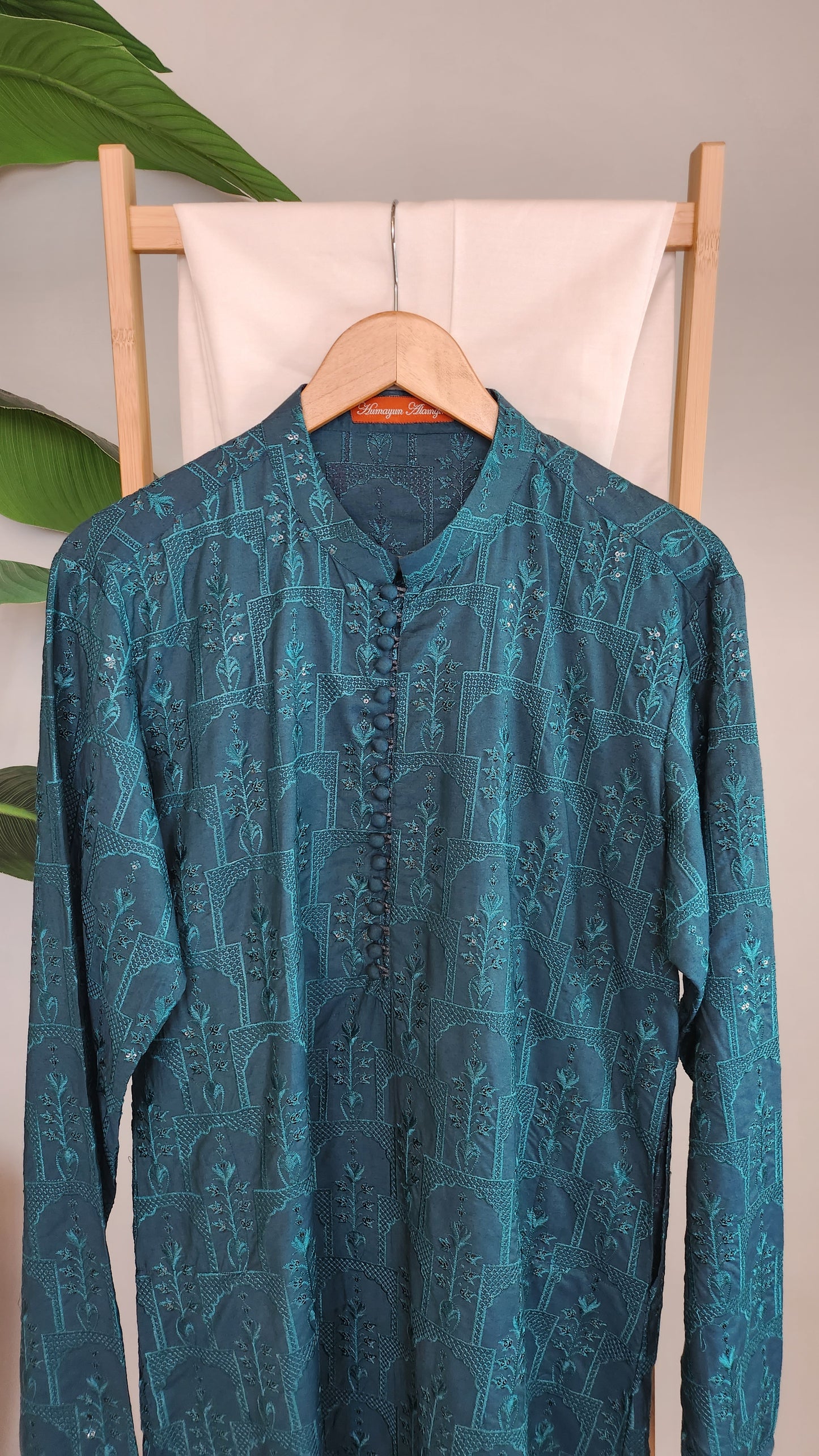 HUMAYUN ALAMGIR (MENSWEAR)- Teal Embroidered