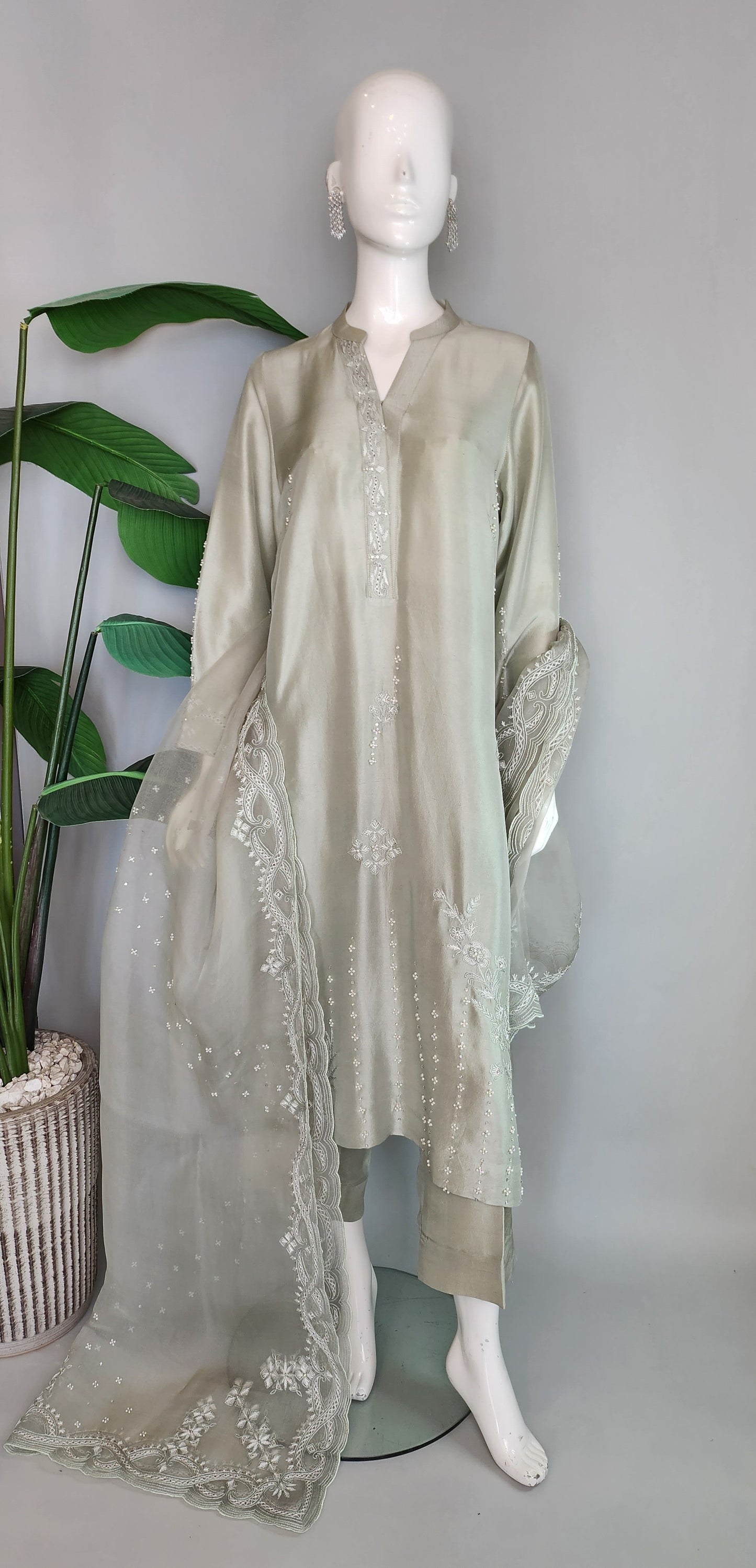 SEEMA IFTIKHAR - Ice Blue with Pearl beaded