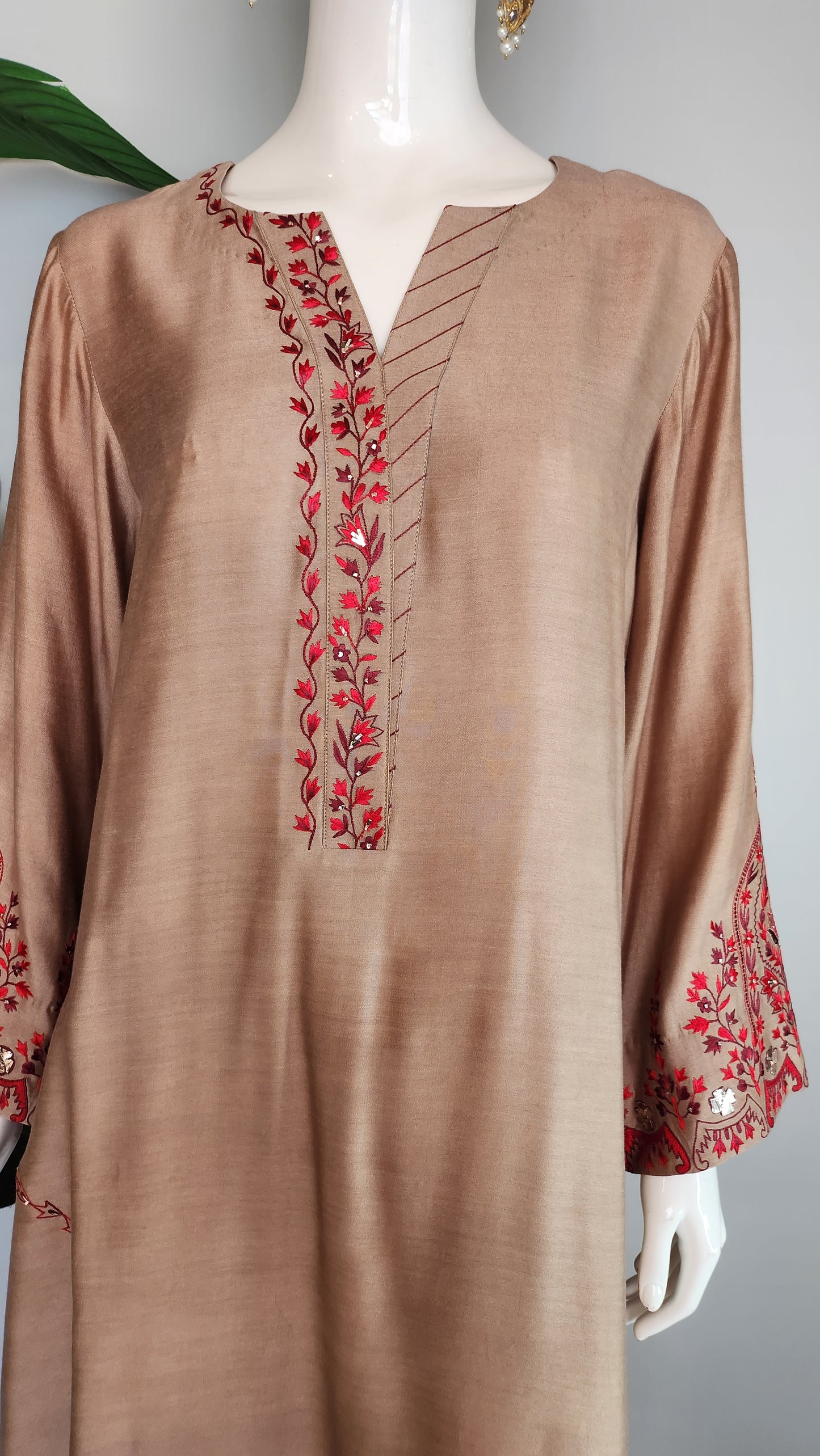 SEEMA IFTIKHAR - Beige with red machine embroidery