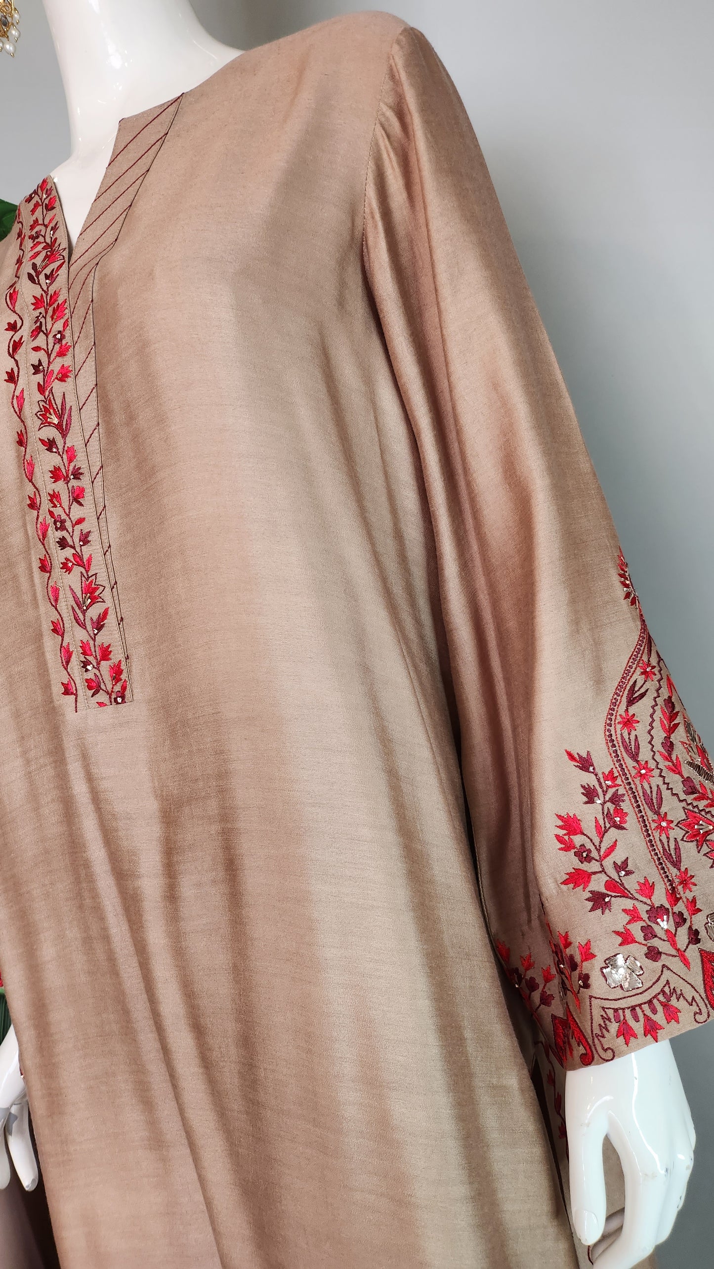SEEMA IFTIKHAR - Beige with red machine embroidery