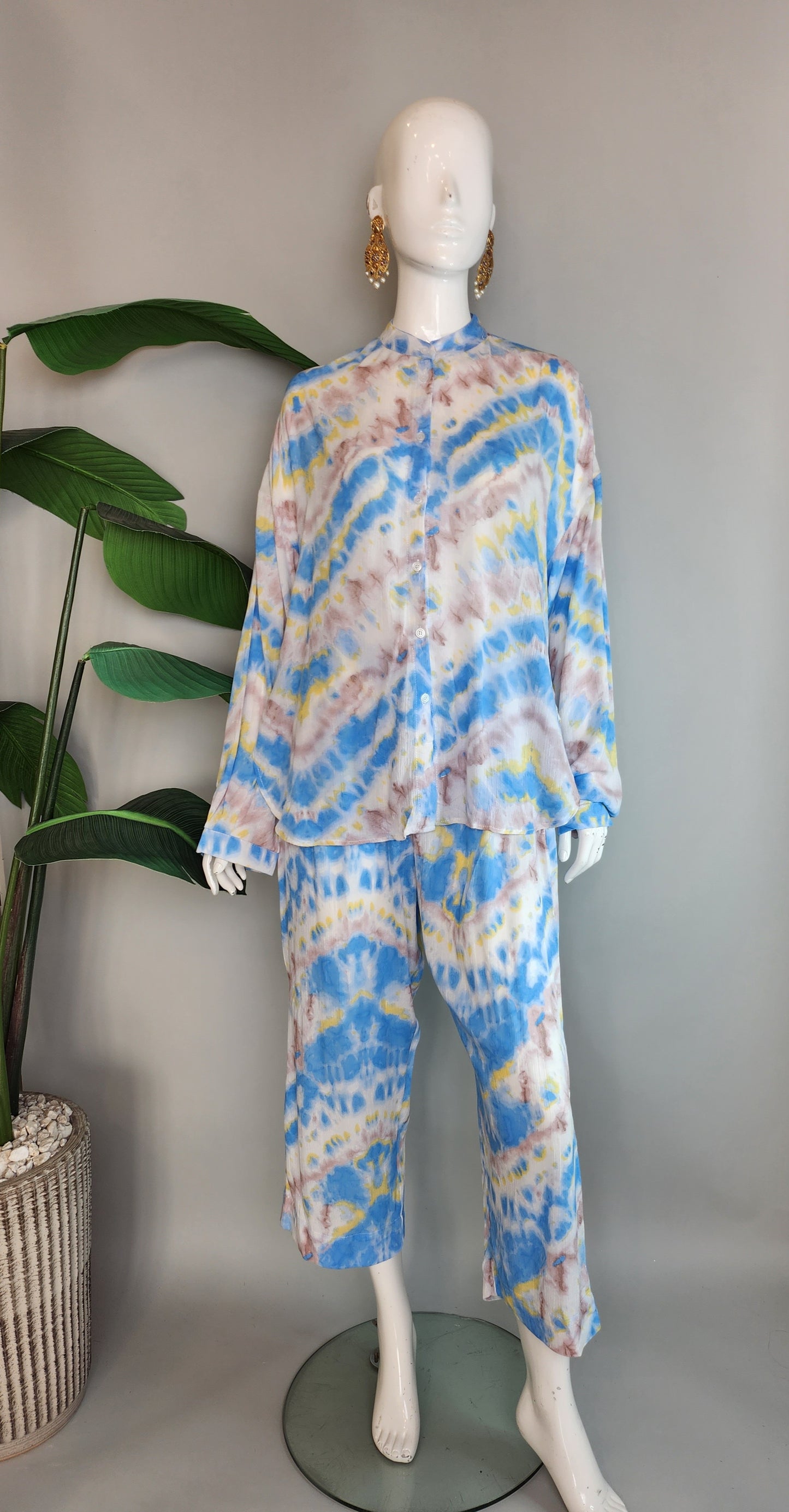 SOBIA GULZAD - White Blue Tie Dye Set
