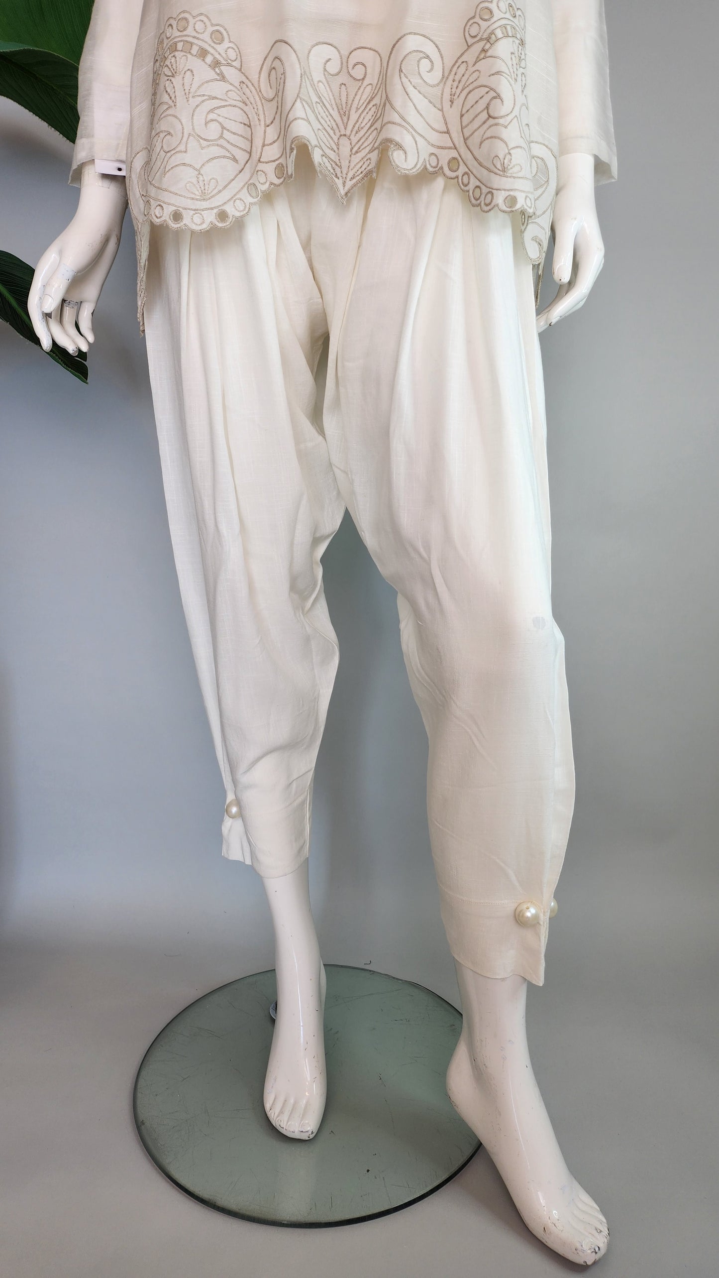 ALEENA FAREENA - White Organza Pleated Neck