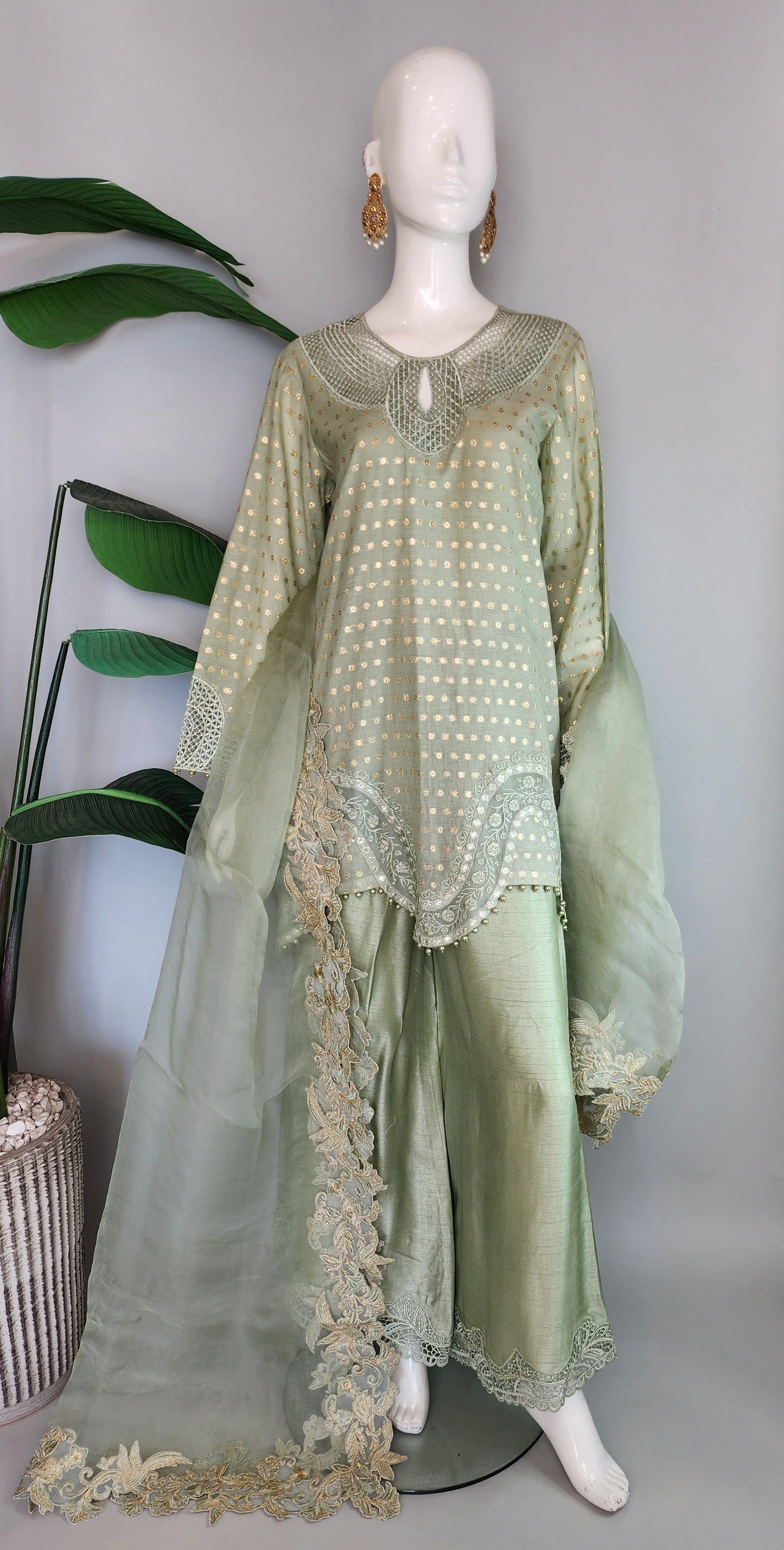 ALEENA FAREENA - Wavy Daman in Mint Green Color