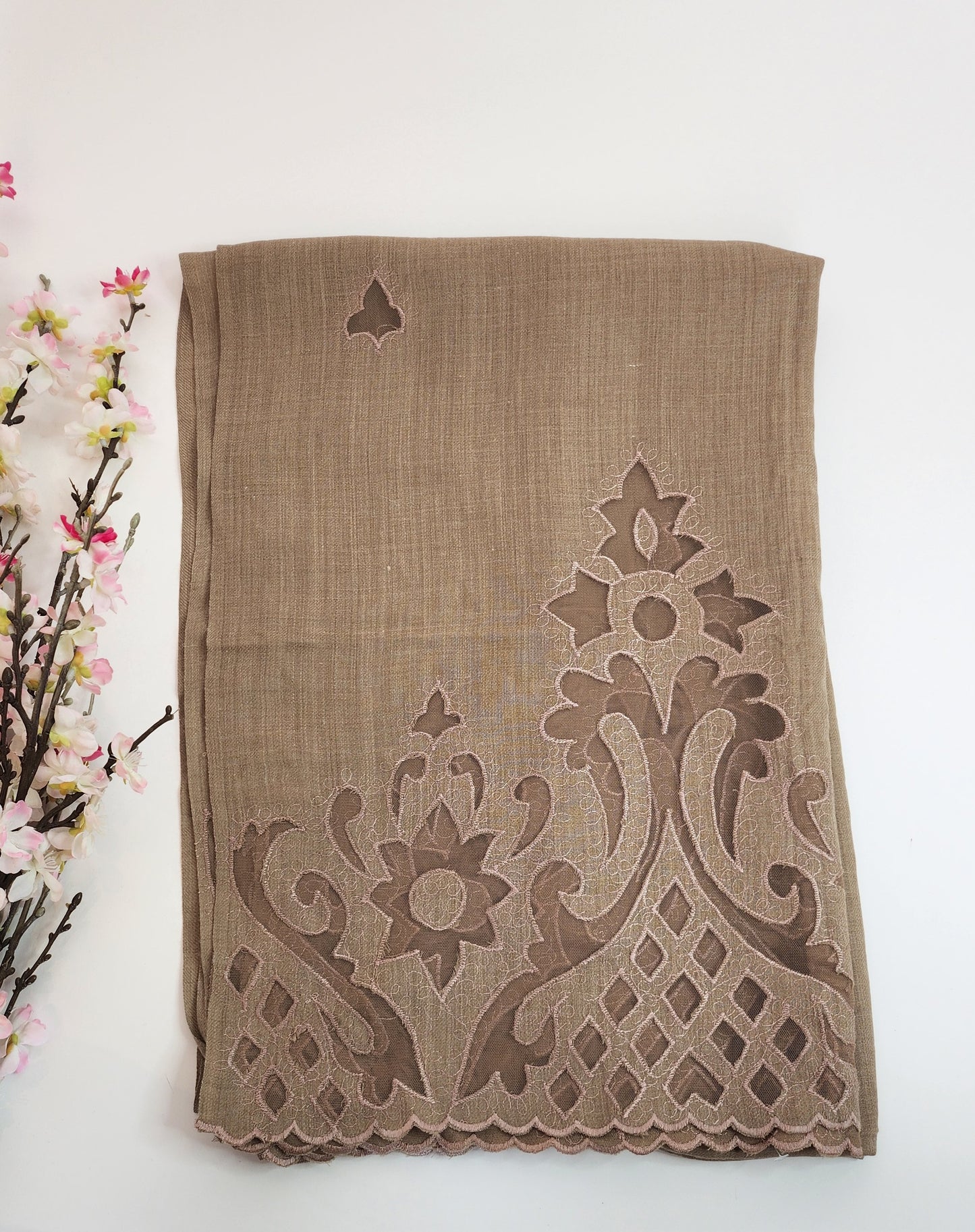 SABEEN MANEKIA - Beige cut work shawl
