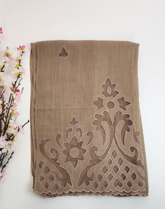 SABEEN MANEKIA - Beige cut work shawl