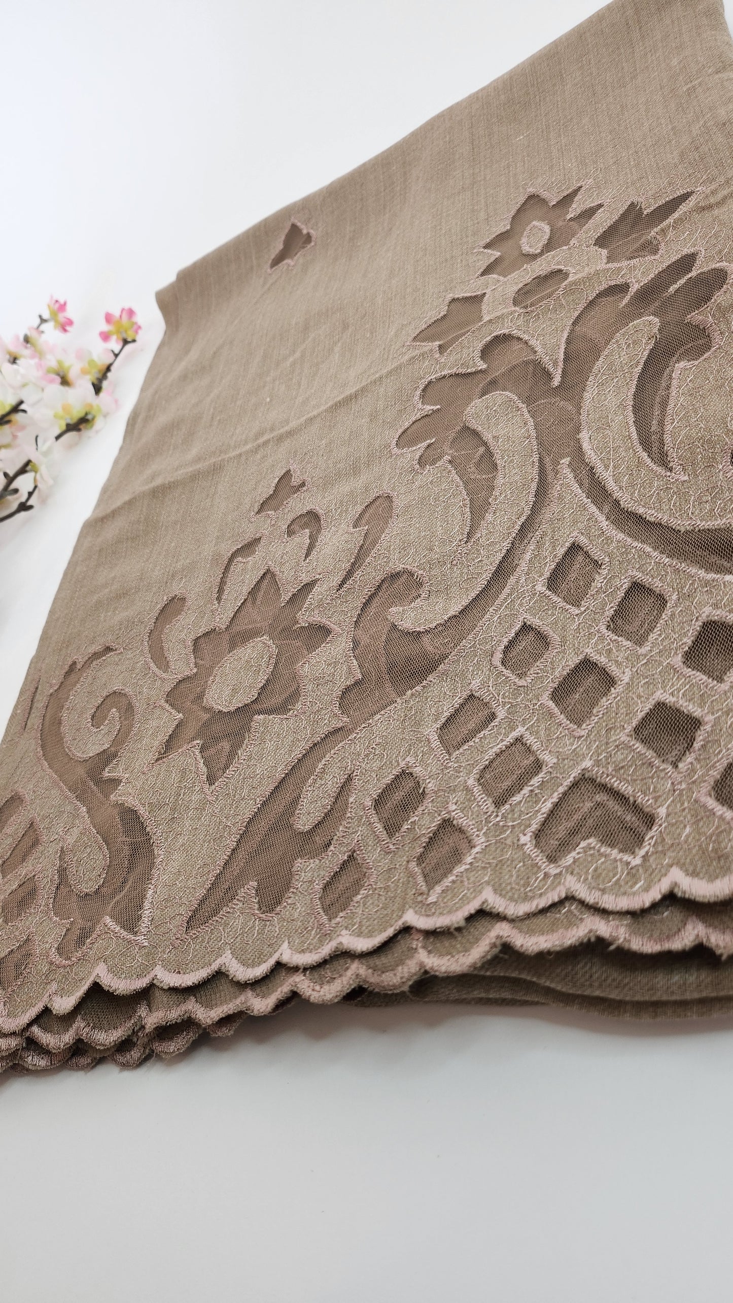 SABEEN MANEKIA - Beige cut work shawl