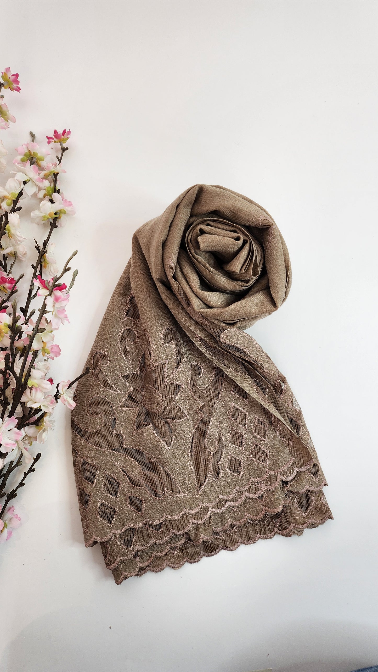 SABEEN MANEKIA - Beige cut work shawl