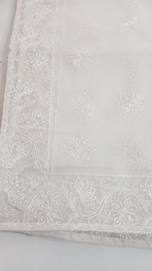 SABEEN MANEKIA - White- Organza Border Dupatta