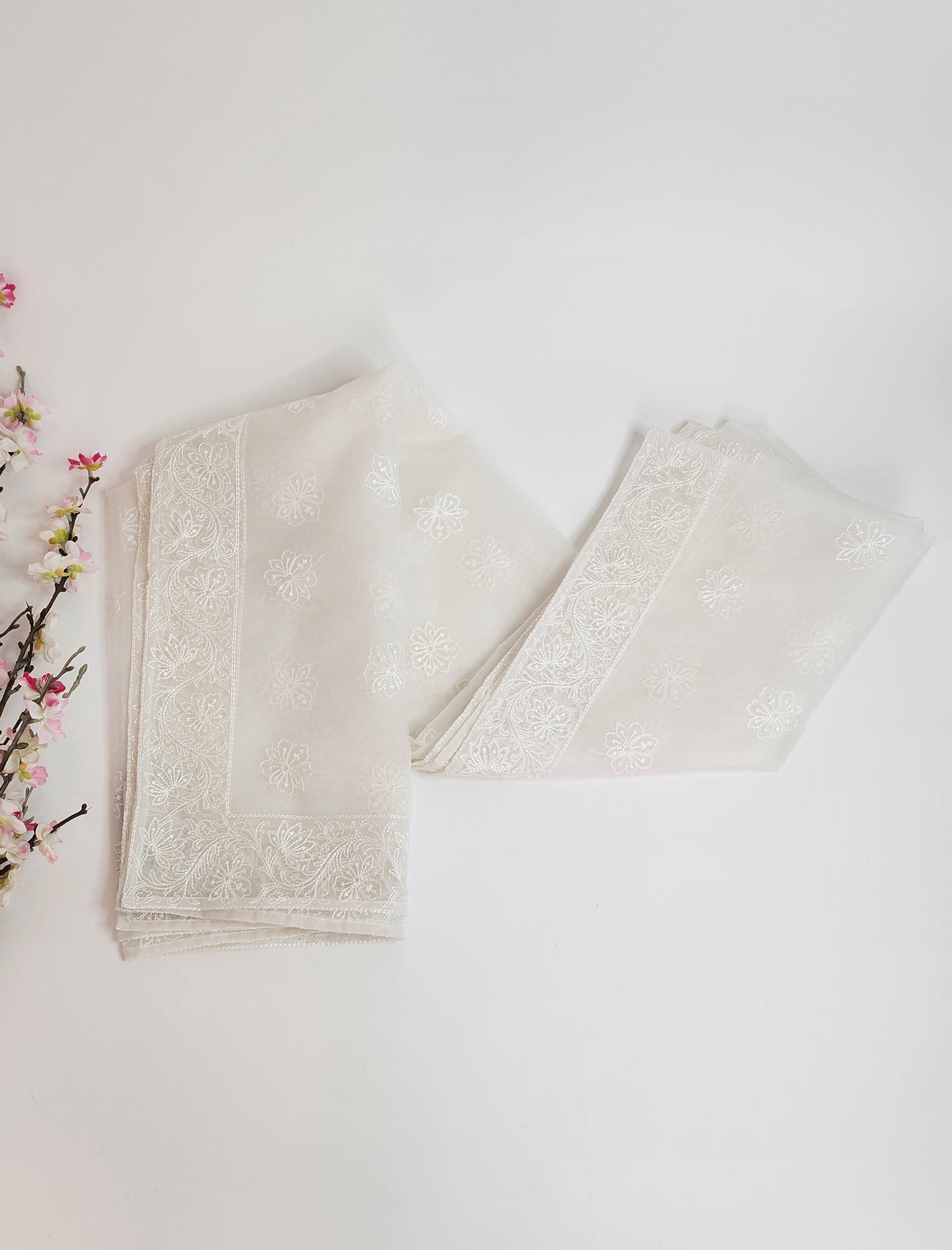 SABEEN MANEKIA - White- Organza Border Dupatta