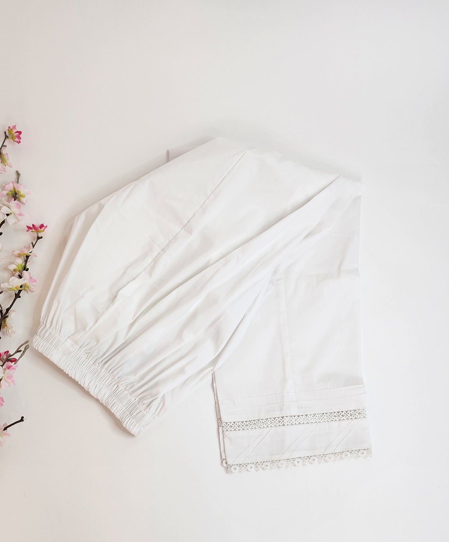 SABEEN MANEKIA - White - Cotton Pants with Lace