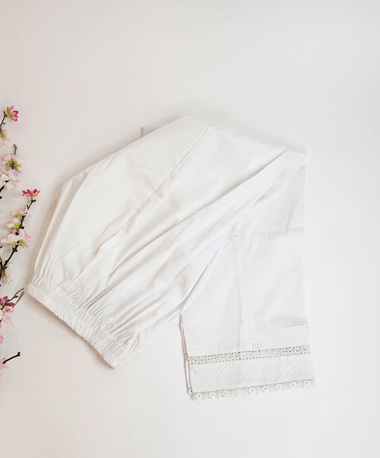 SABEEN MANEKIA - White - Cotton Pants with Lace