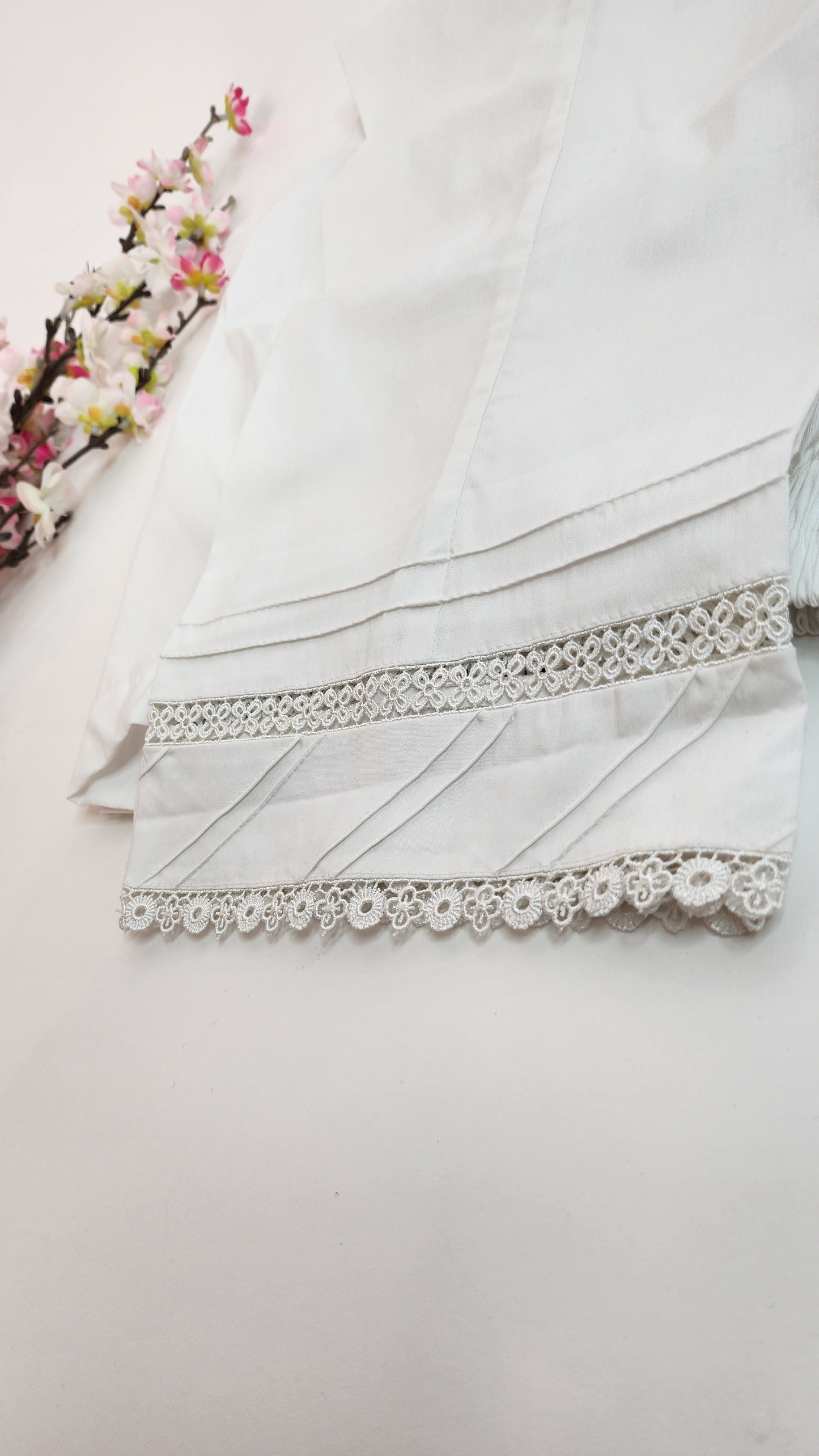 SABEEN MANEKIA - White - Cotton Pants with Lace